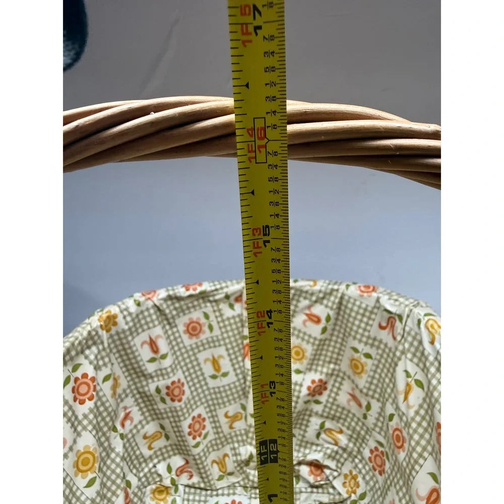 Vintage Wicker Picnic Basket Retro Floral Gingham Liner Cottagecore Boho Decor